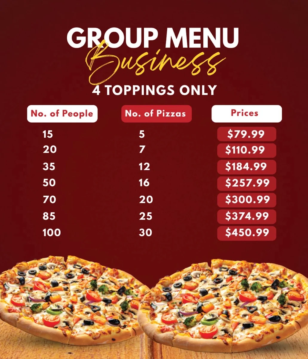 Menu, Canadian Pizza Unlimited & Big Guys Chicken