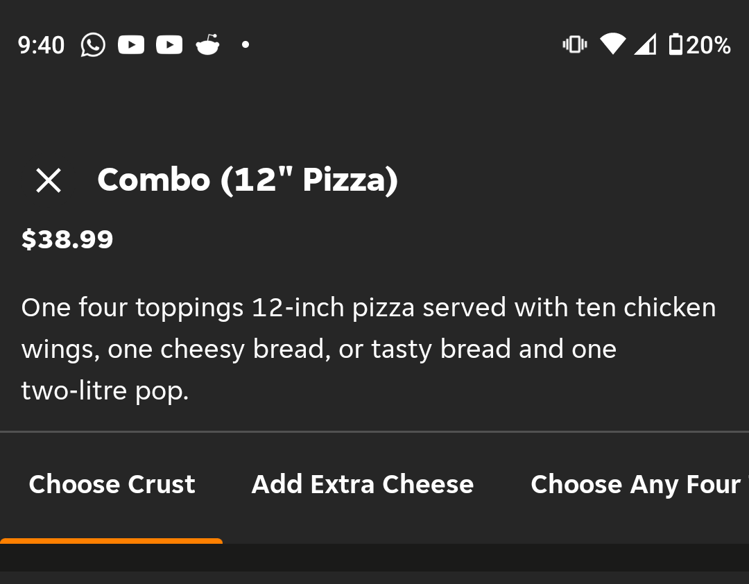 Menu, Canadian Pizza Unlimited & Big Guys Chicken