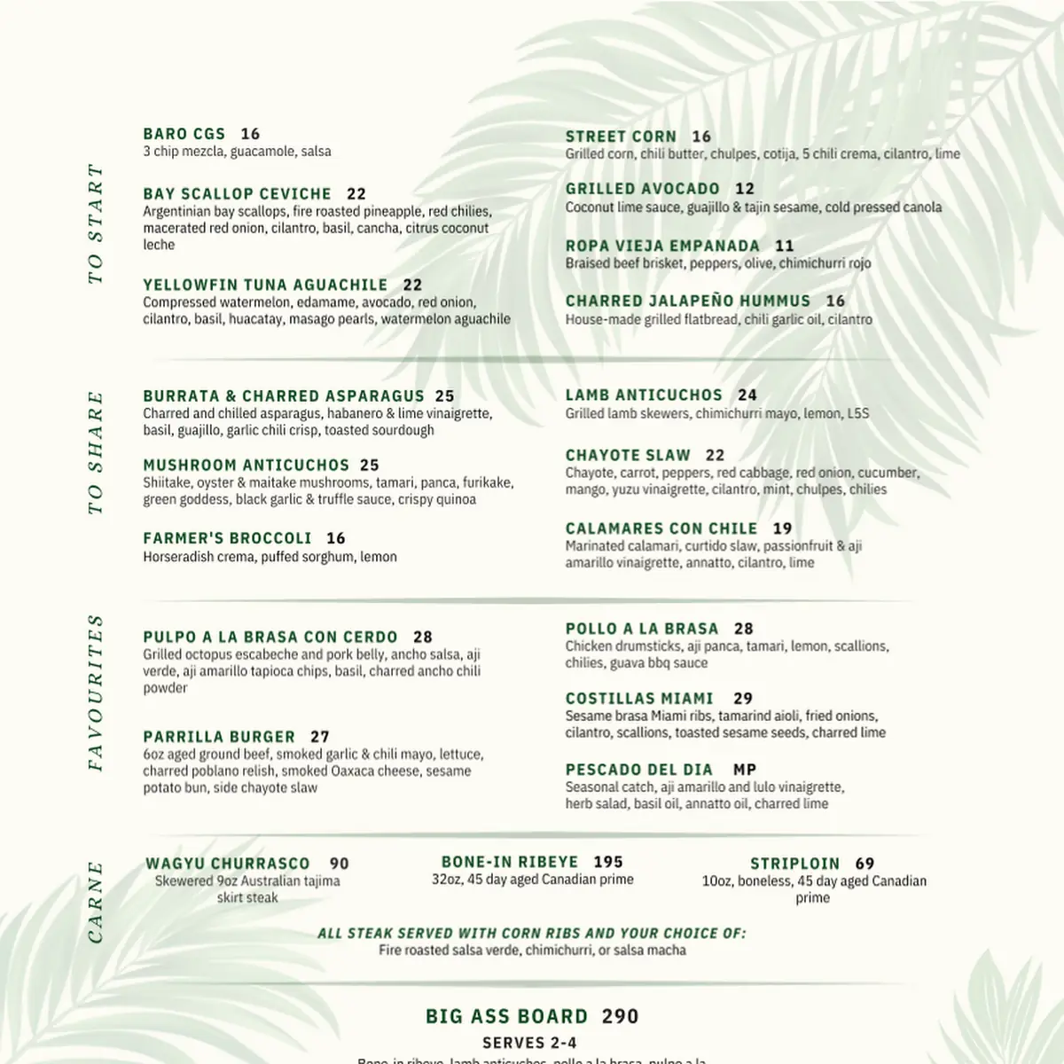 Menu, Baro