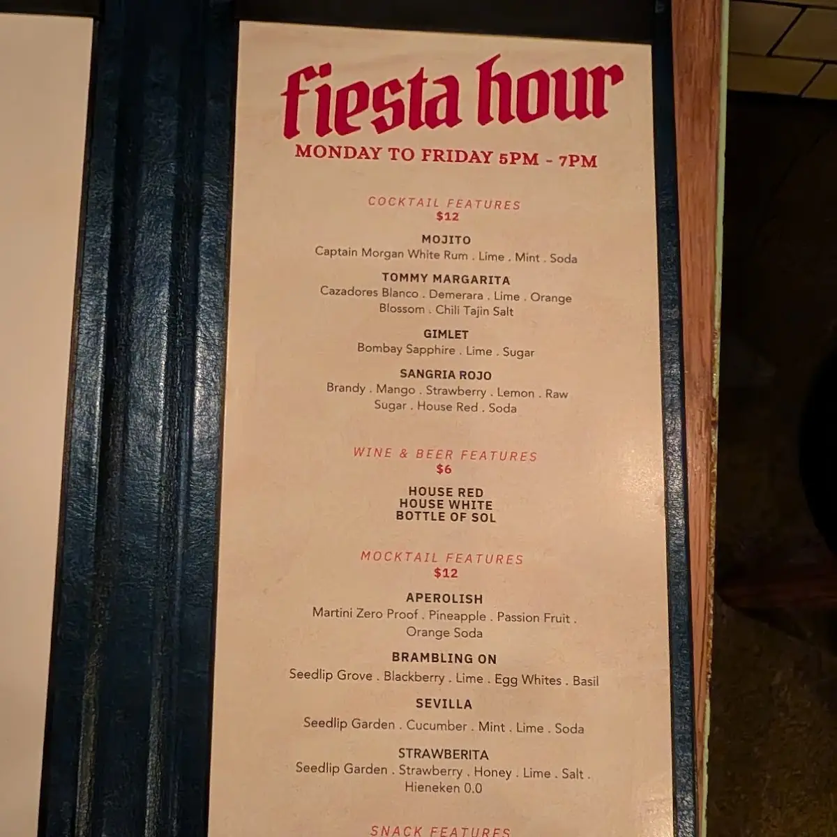 Menu, Baro