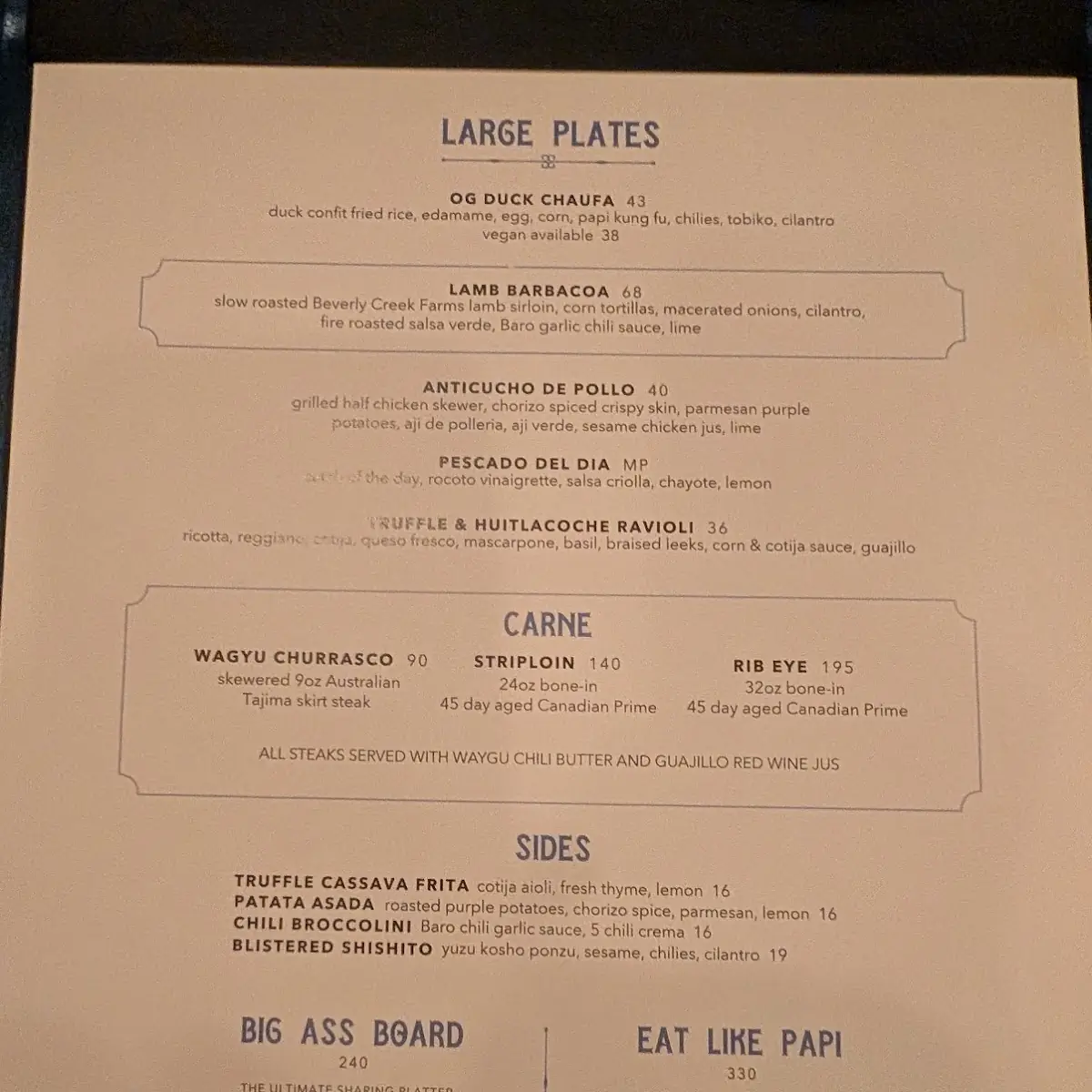 Menu, Baro
