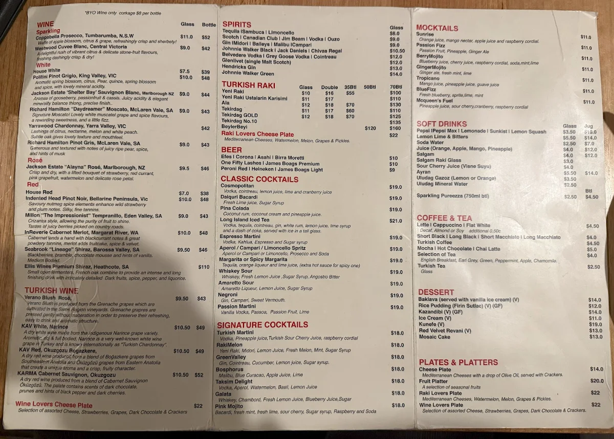 Menu, Taksim Square