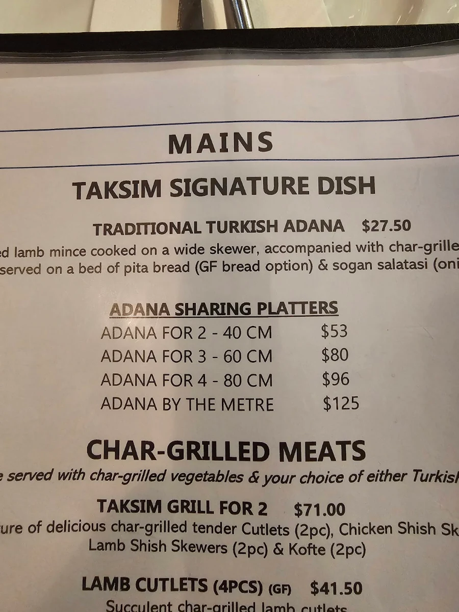 Menu, Taksim Square