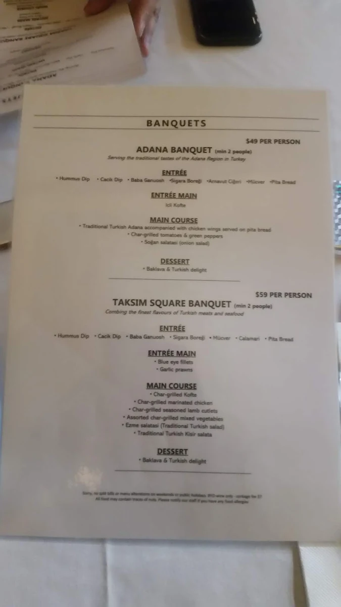 Menu, Taksim Square