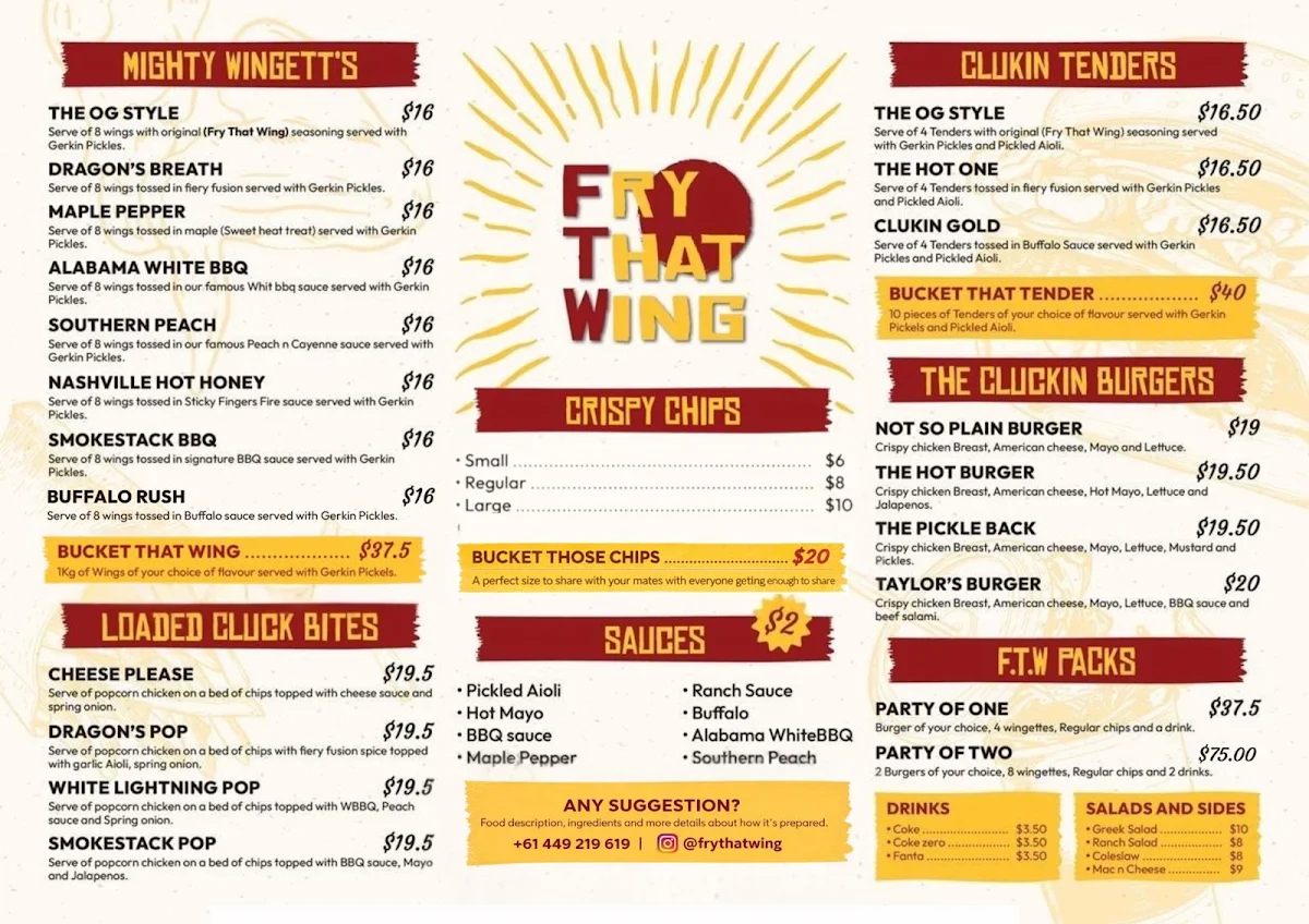 Menu, F.T.W. Fry That Wing