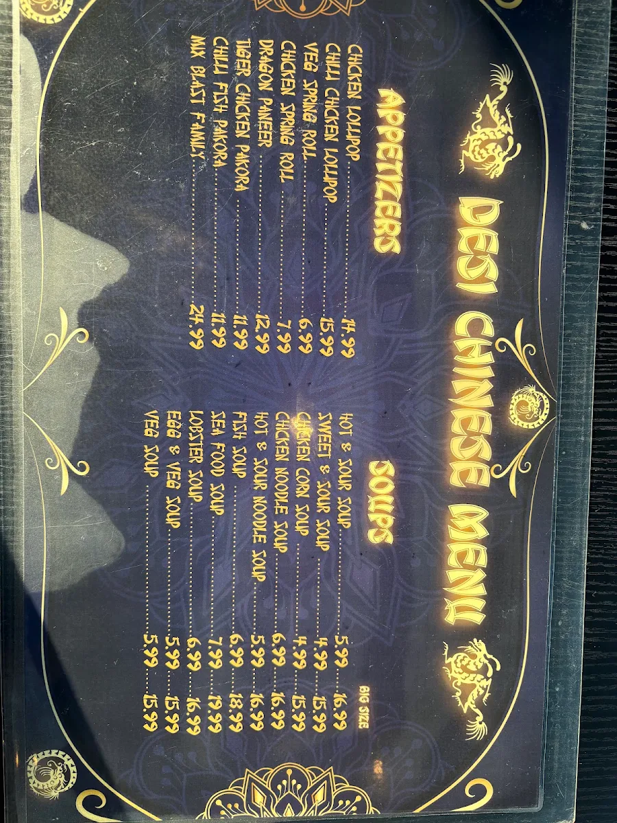 Menu, DESI SHAMIANA RESTAURANT