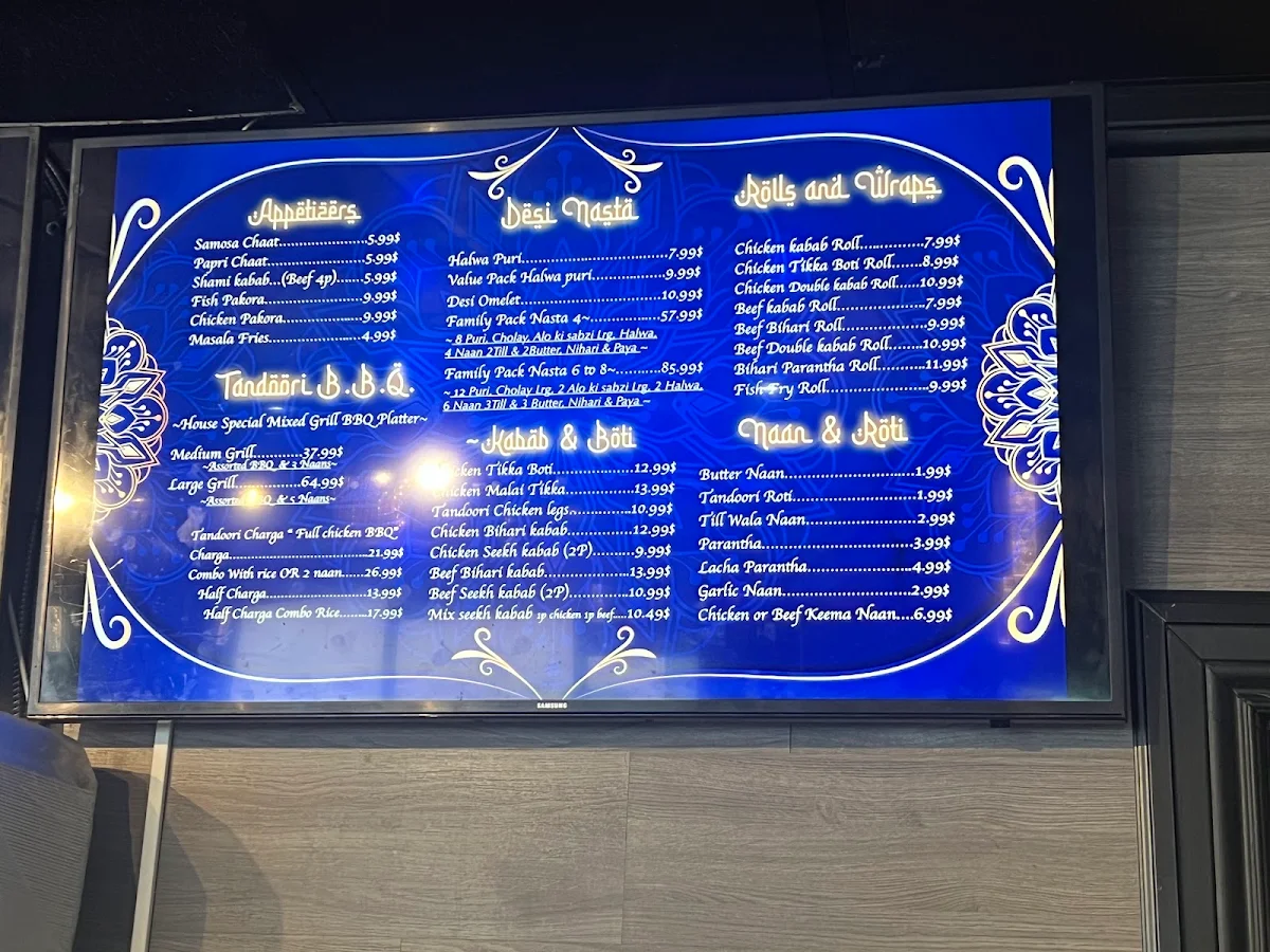 Menu, DESI SHAMIANA RESTAURANT