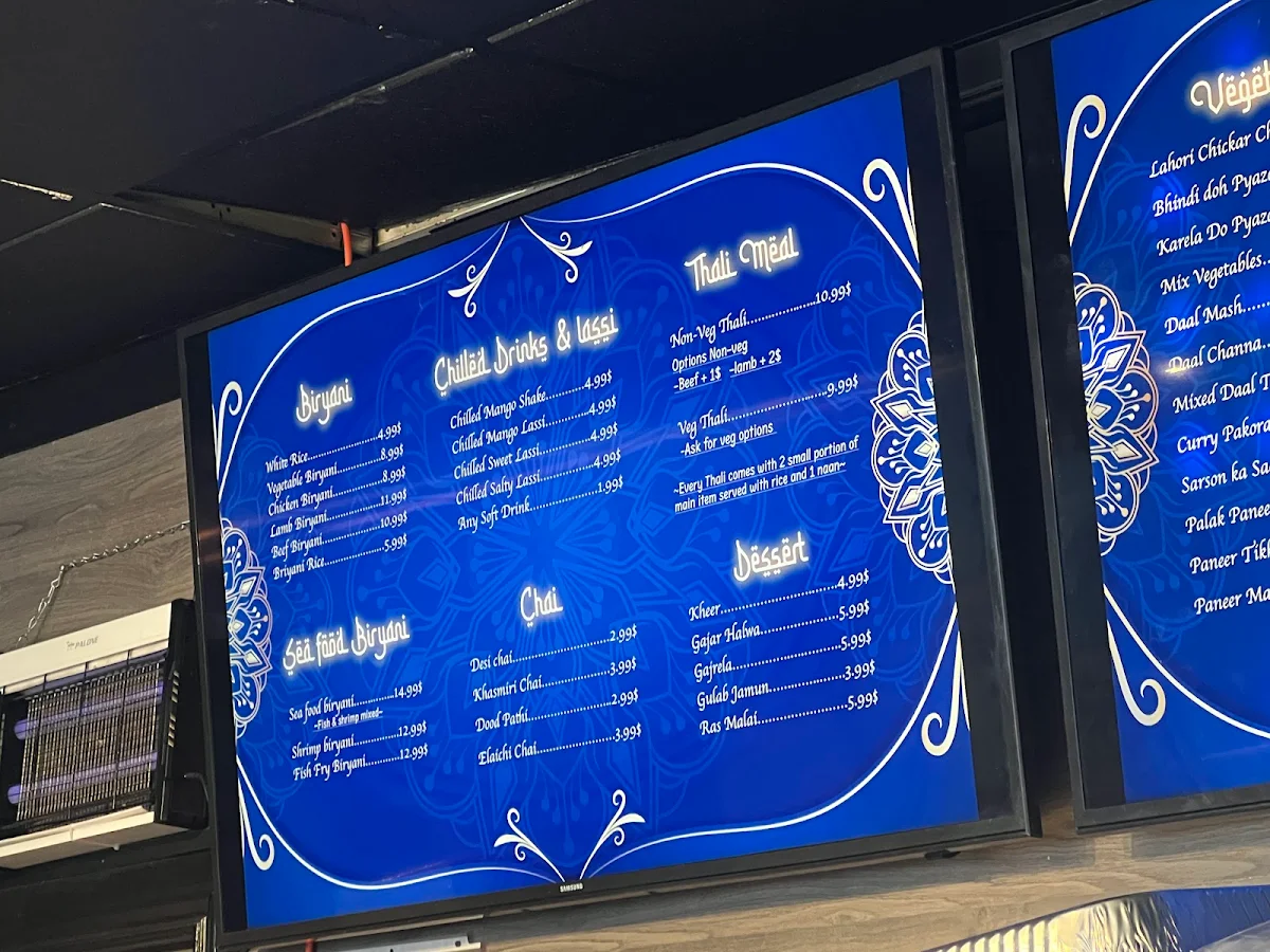 Menu, DESI SHAMIANA RESTAURANT