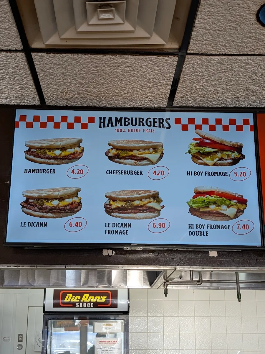 Menu, Dic Ann's Hamburgers St-Eustache