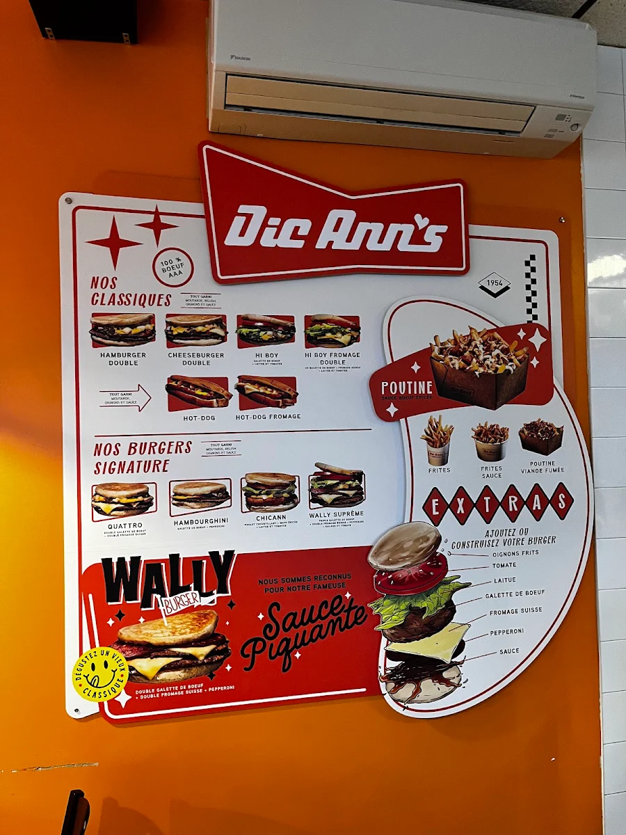 Menu, Dic Ann's Hamburgers St-Eustache