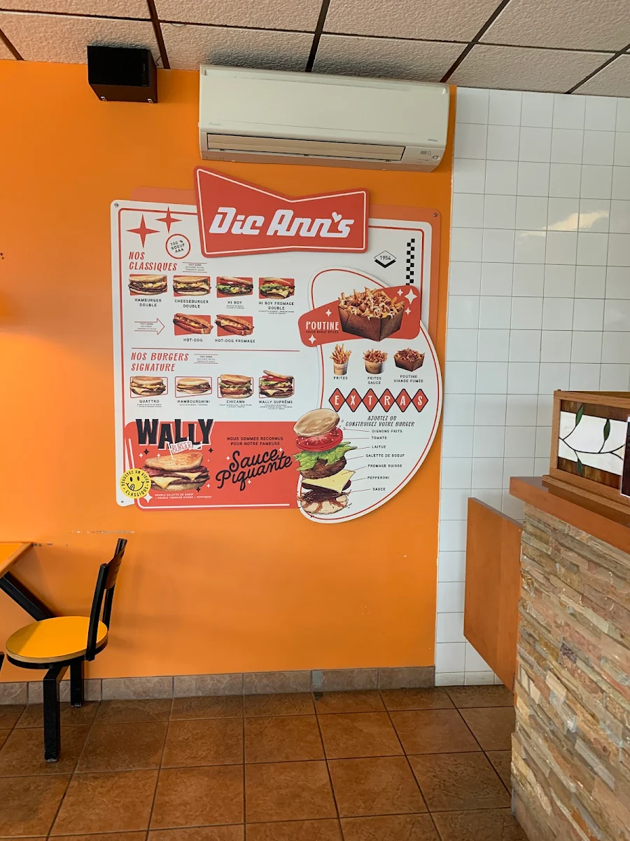 Menu, Dic Ann's Hamburgers St-Eustache