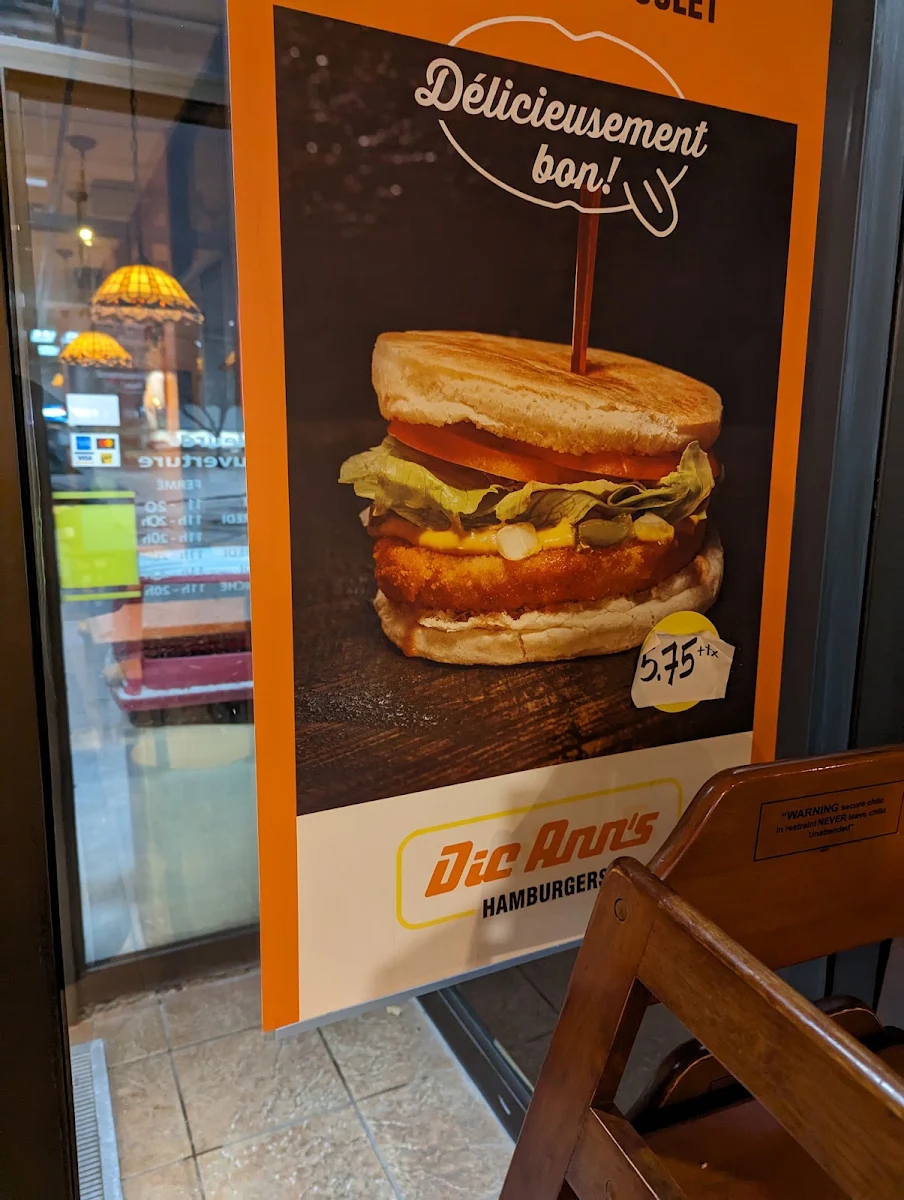 Menu, Dic Ann's Hamburgers St-Eustache