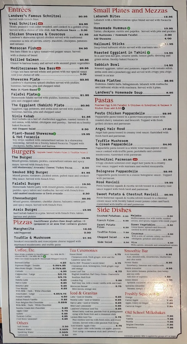 Menu, Cafe Landwer