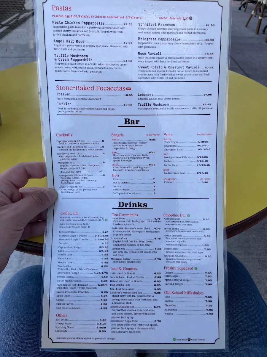Menu, Cafe Landwer