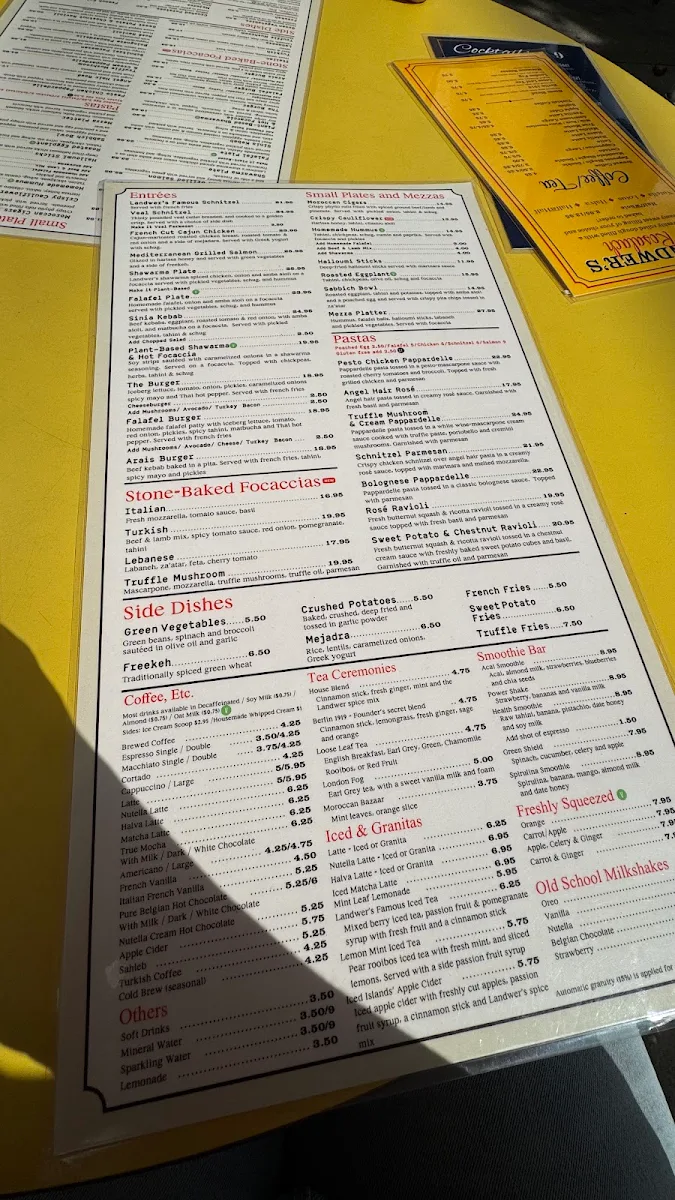 Menu, Cafe Landwer