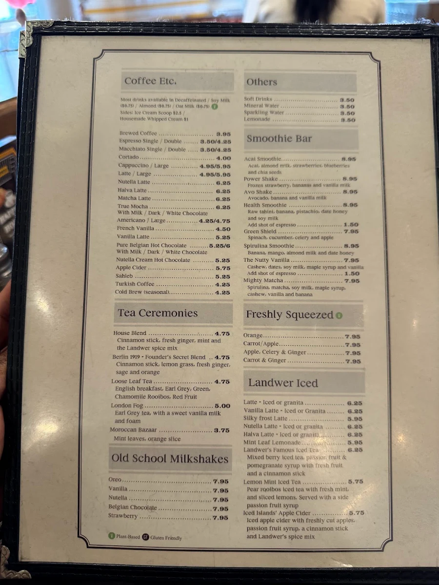 Menu, Cafe Landwer