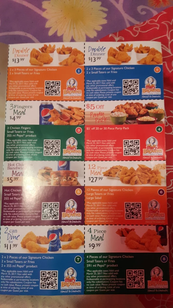 Menu, Mary Brown's Chicken