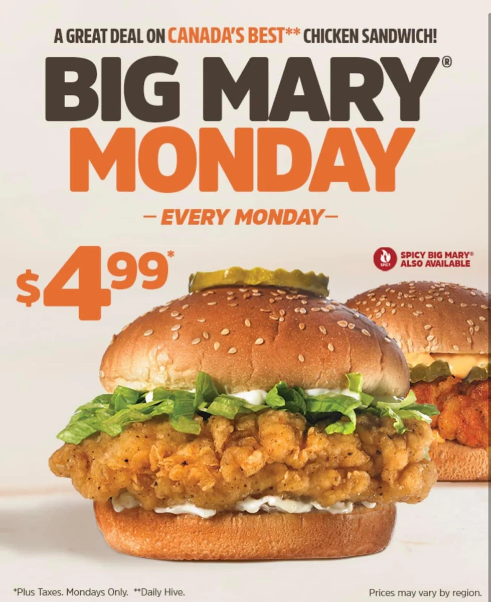 Menu, Mary Brown's Chicken