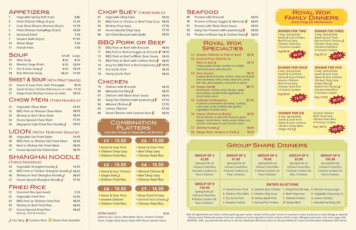 Menu, Royal Wok Buffet