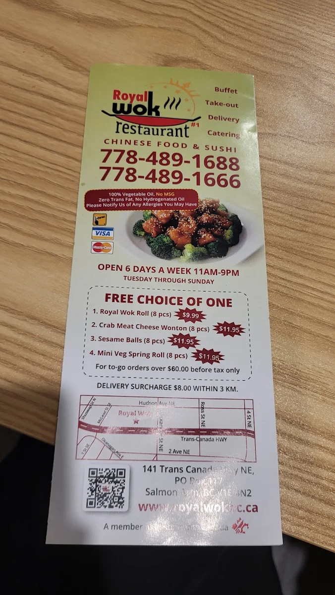 Menu, Royal Wok Buffet