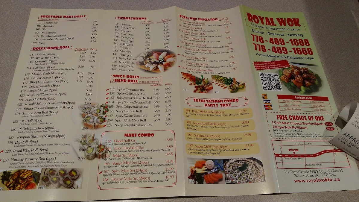 Menu, Royal Wok Buffet