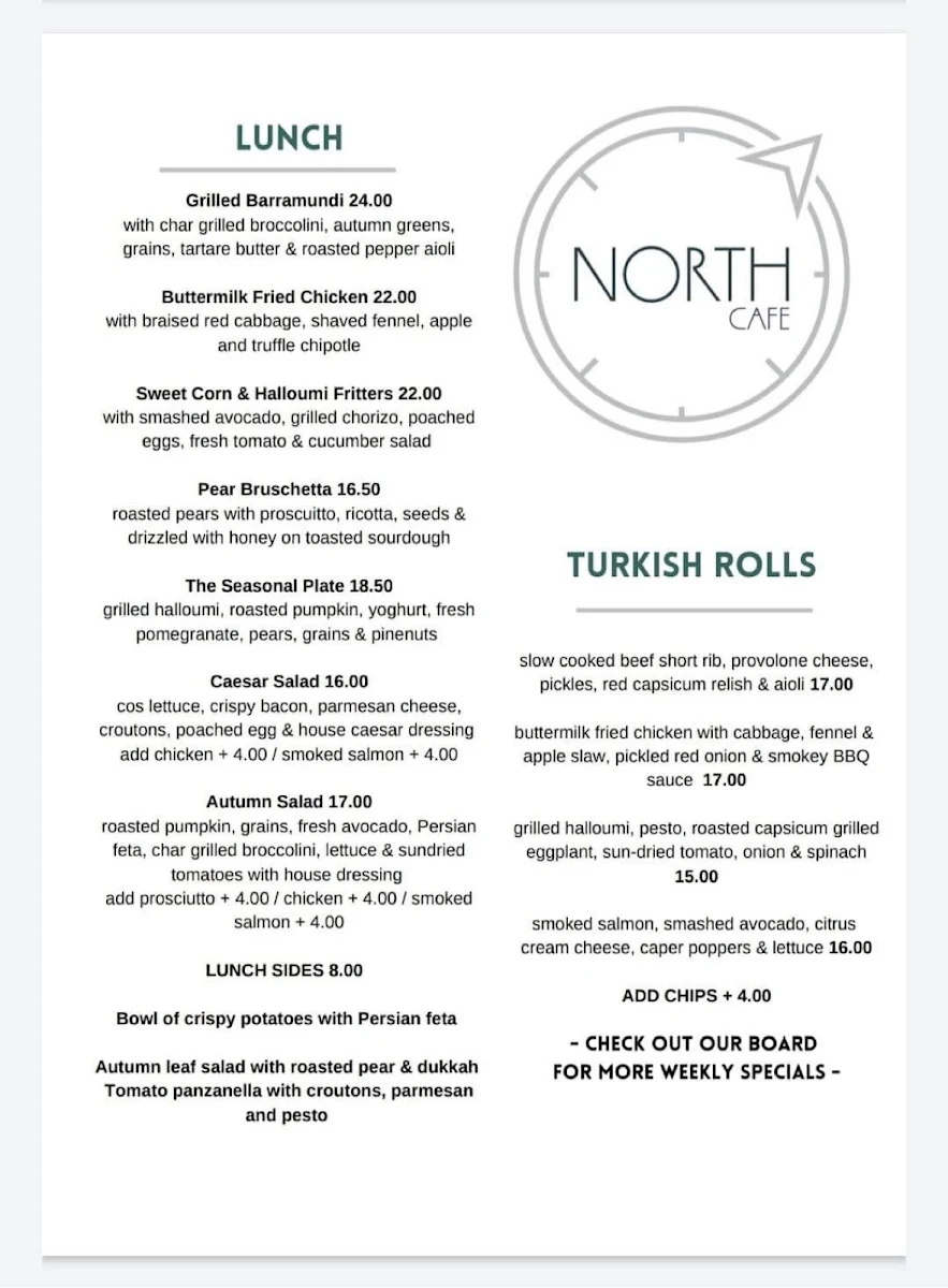 Menu, North Cafe