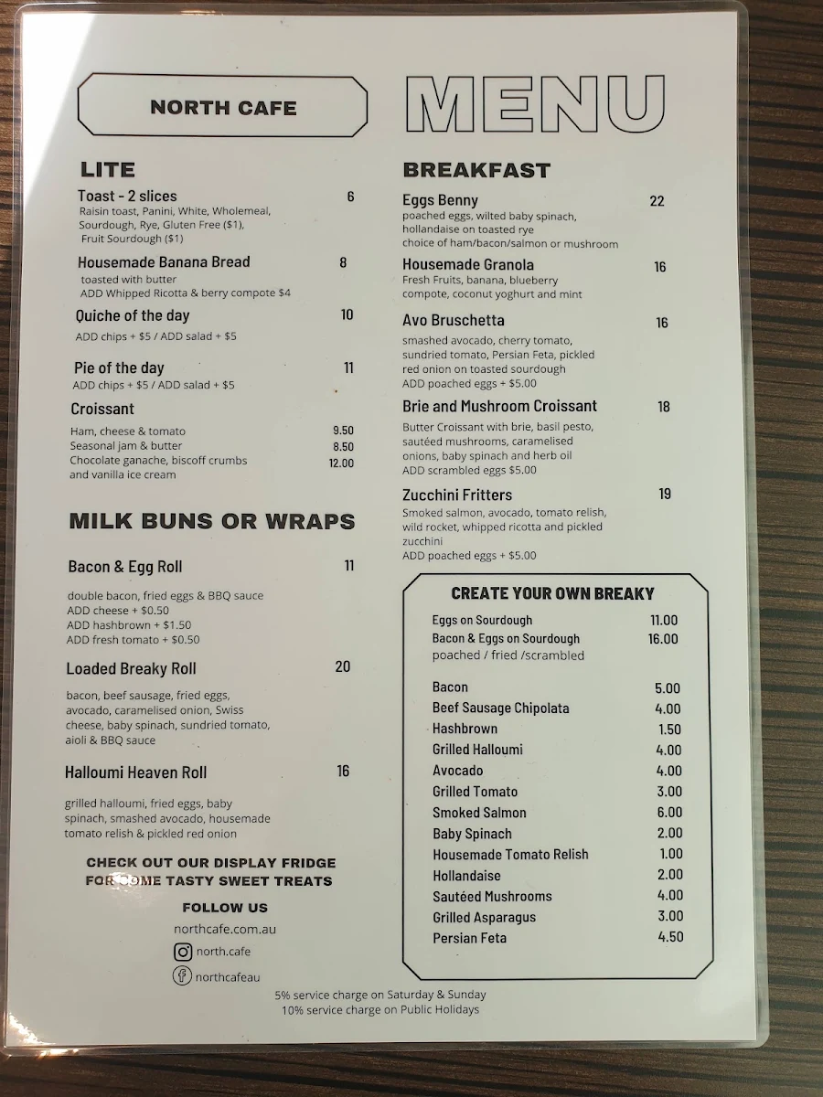 Menu, North Cafe