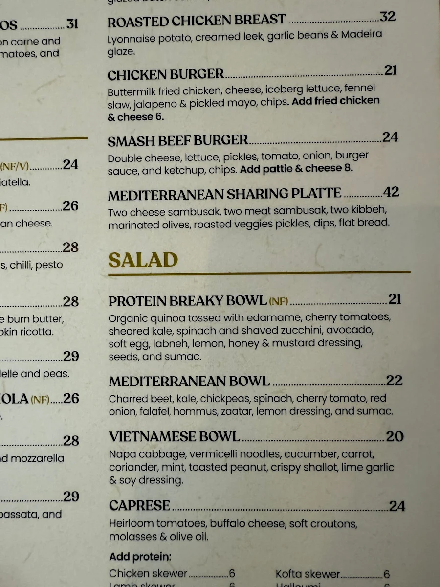 Menu, The Sawmill