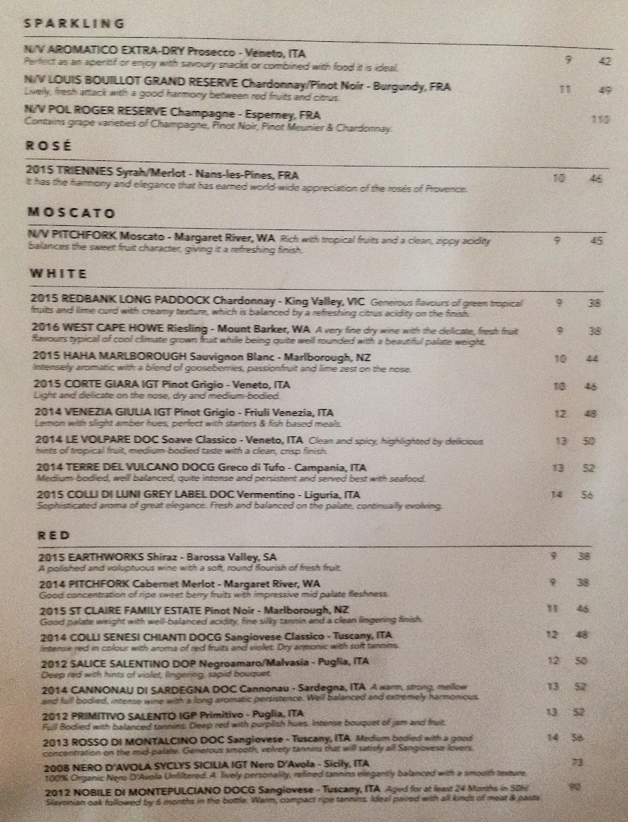 Menu, The Sawmill