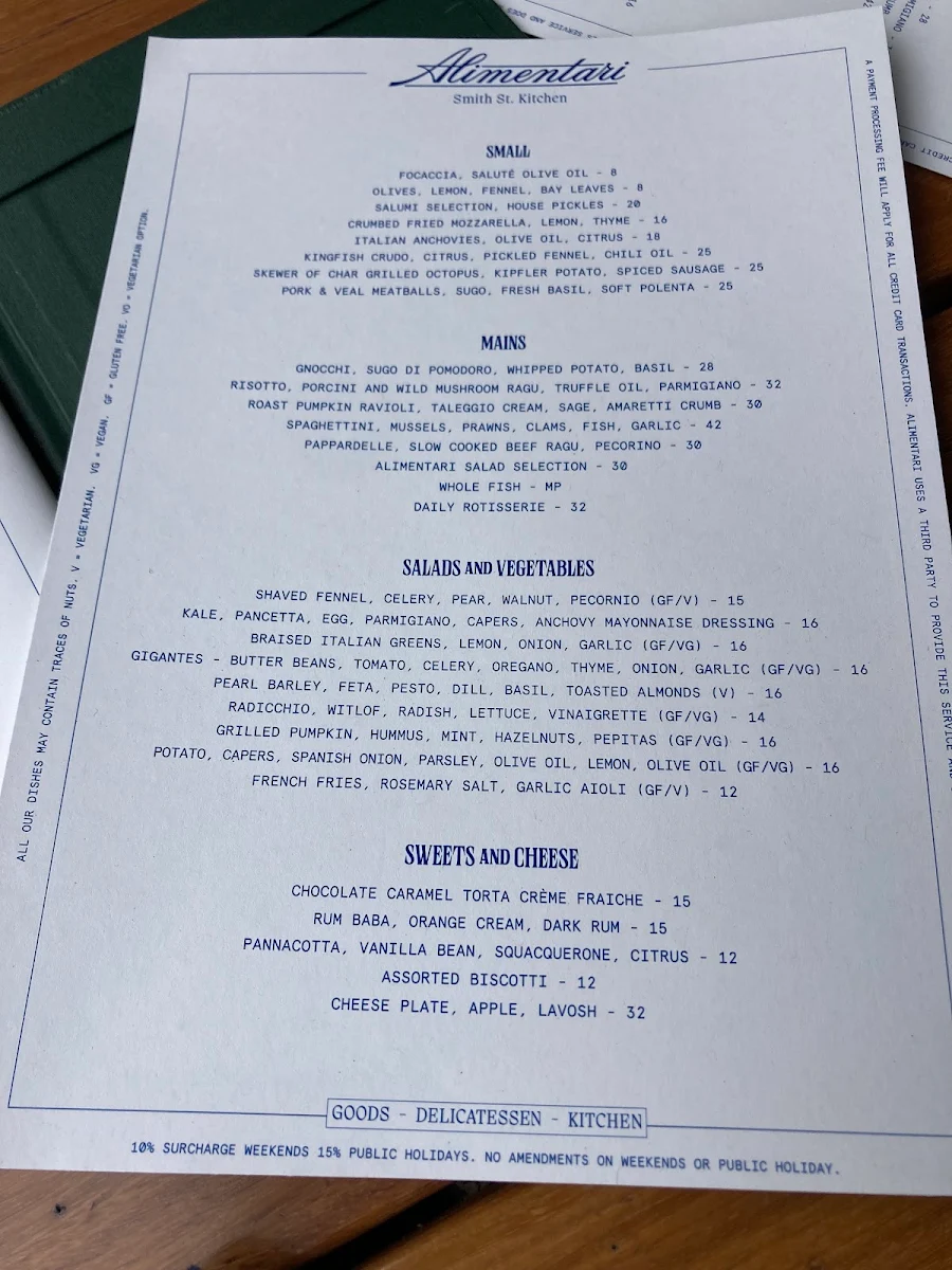 Menu, Alimentari Smith Street