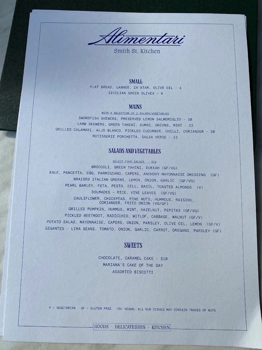 Menu, Alimentari Smith Street