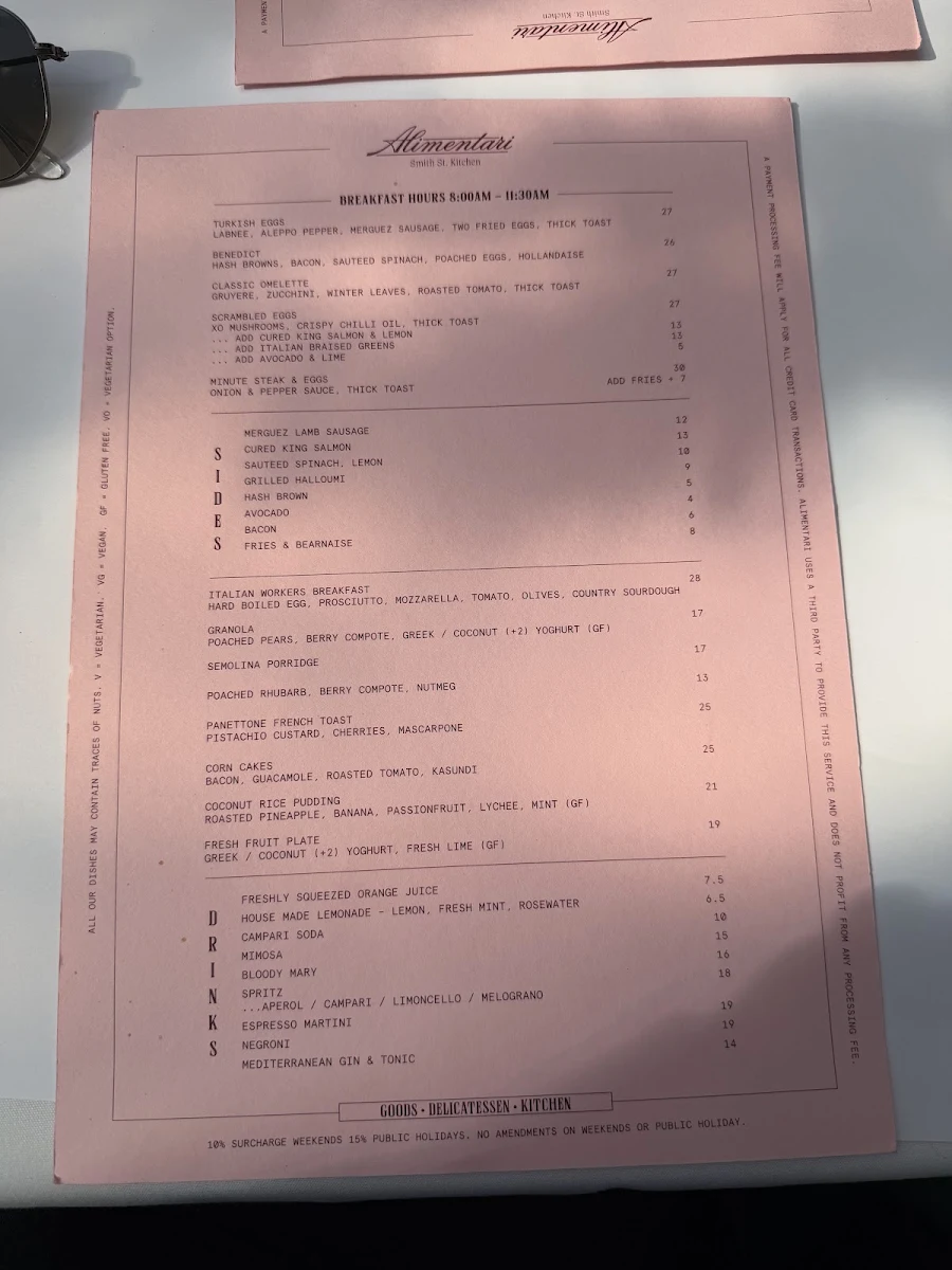 Menu, Alimentari Smith Street