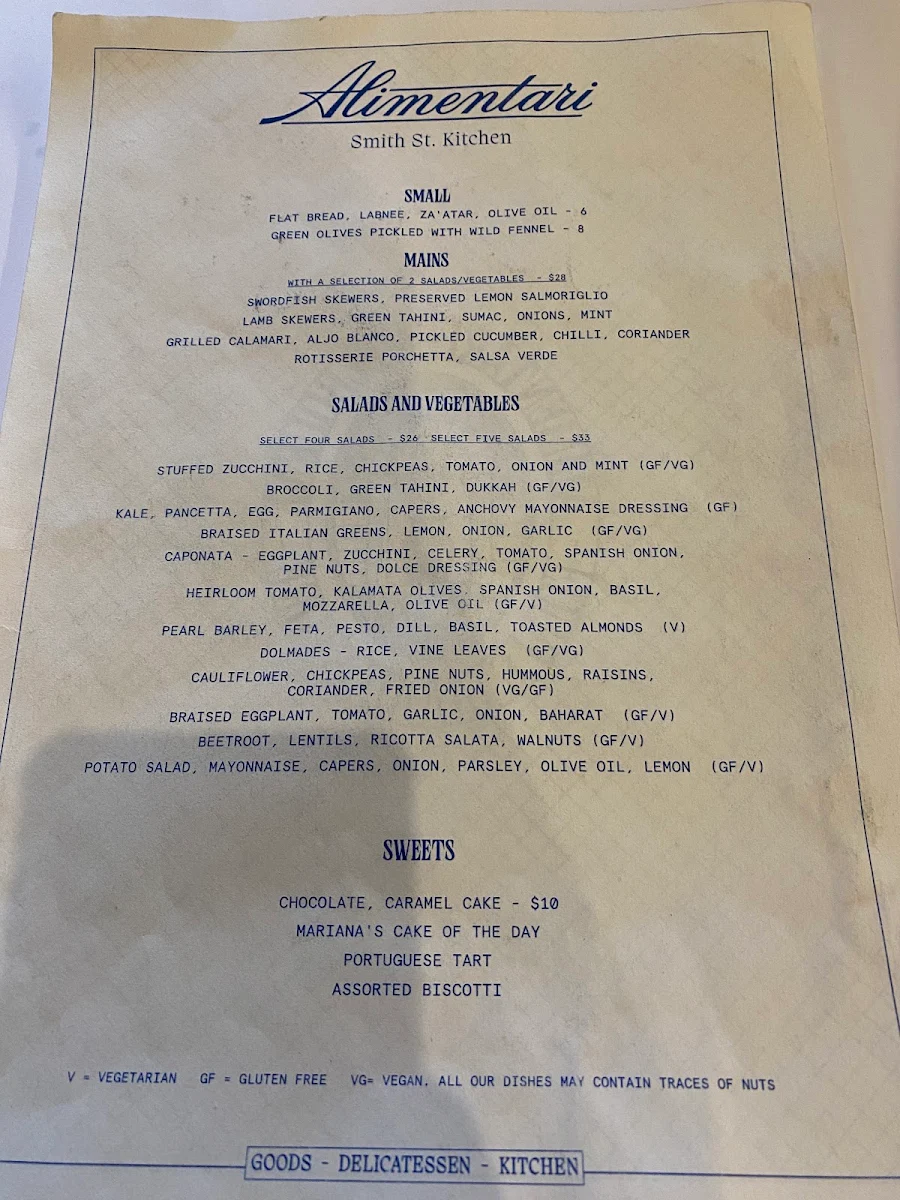 Menu, Alimentari Smith Street