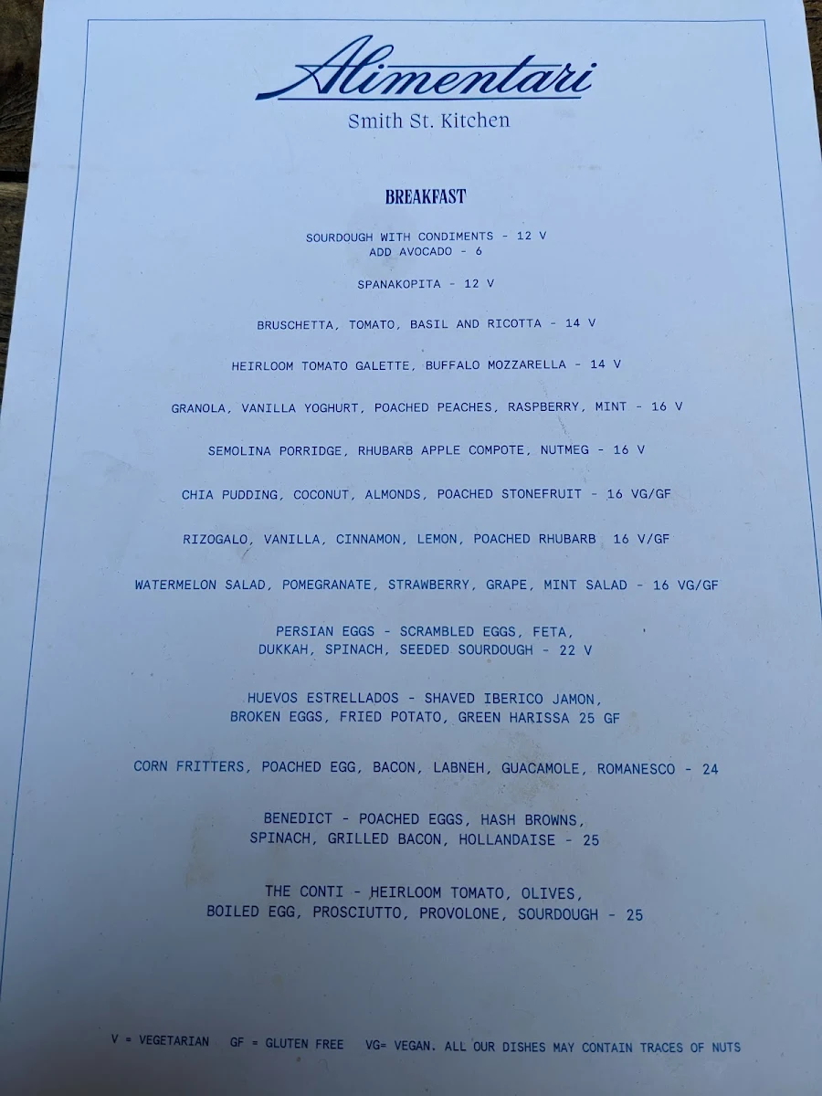 Menu, Alimentari Smith Street