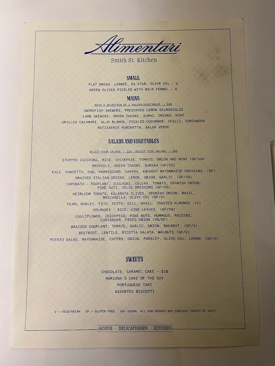 Menu, Alimentari Smith Street