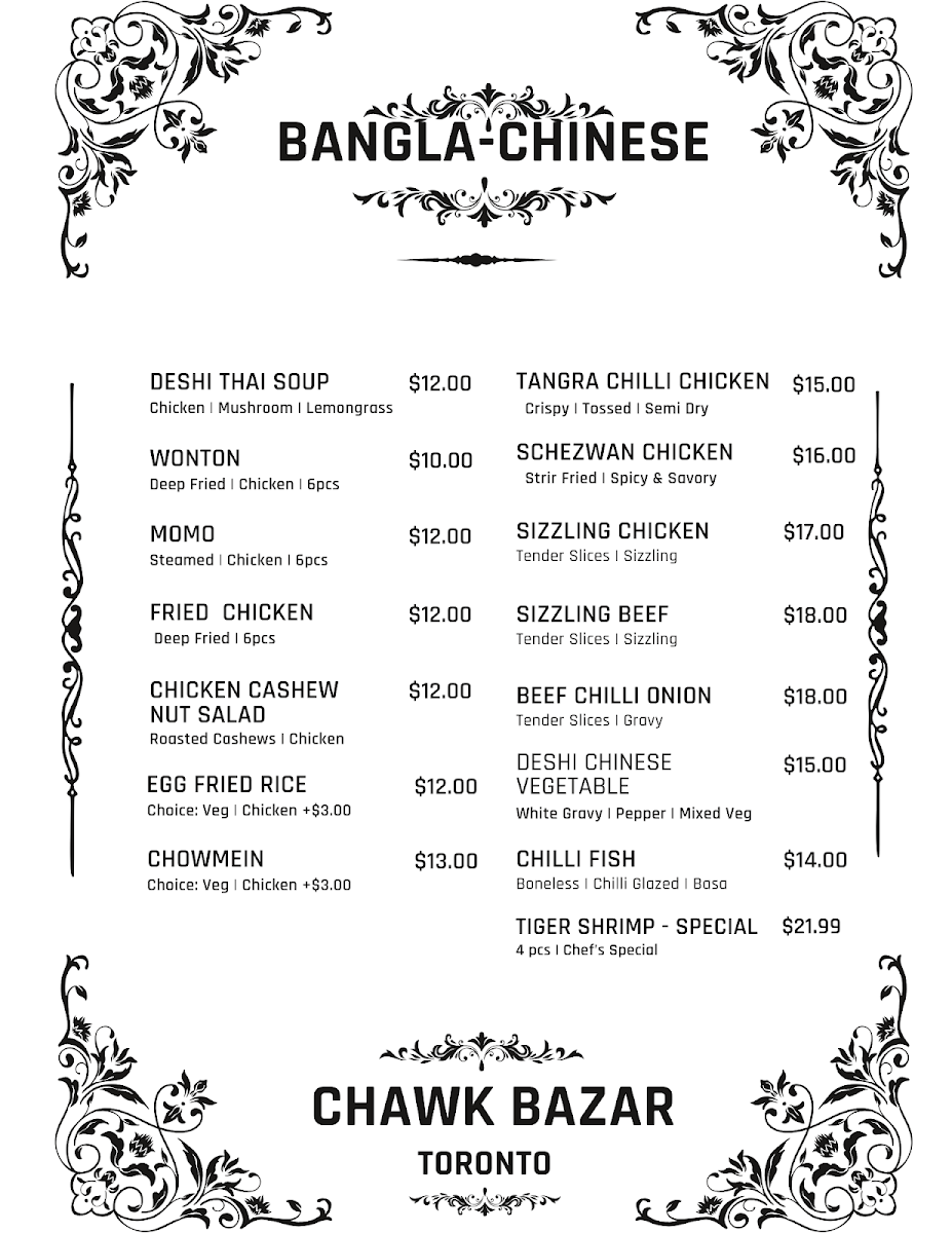 Menu, Chawk Bazar