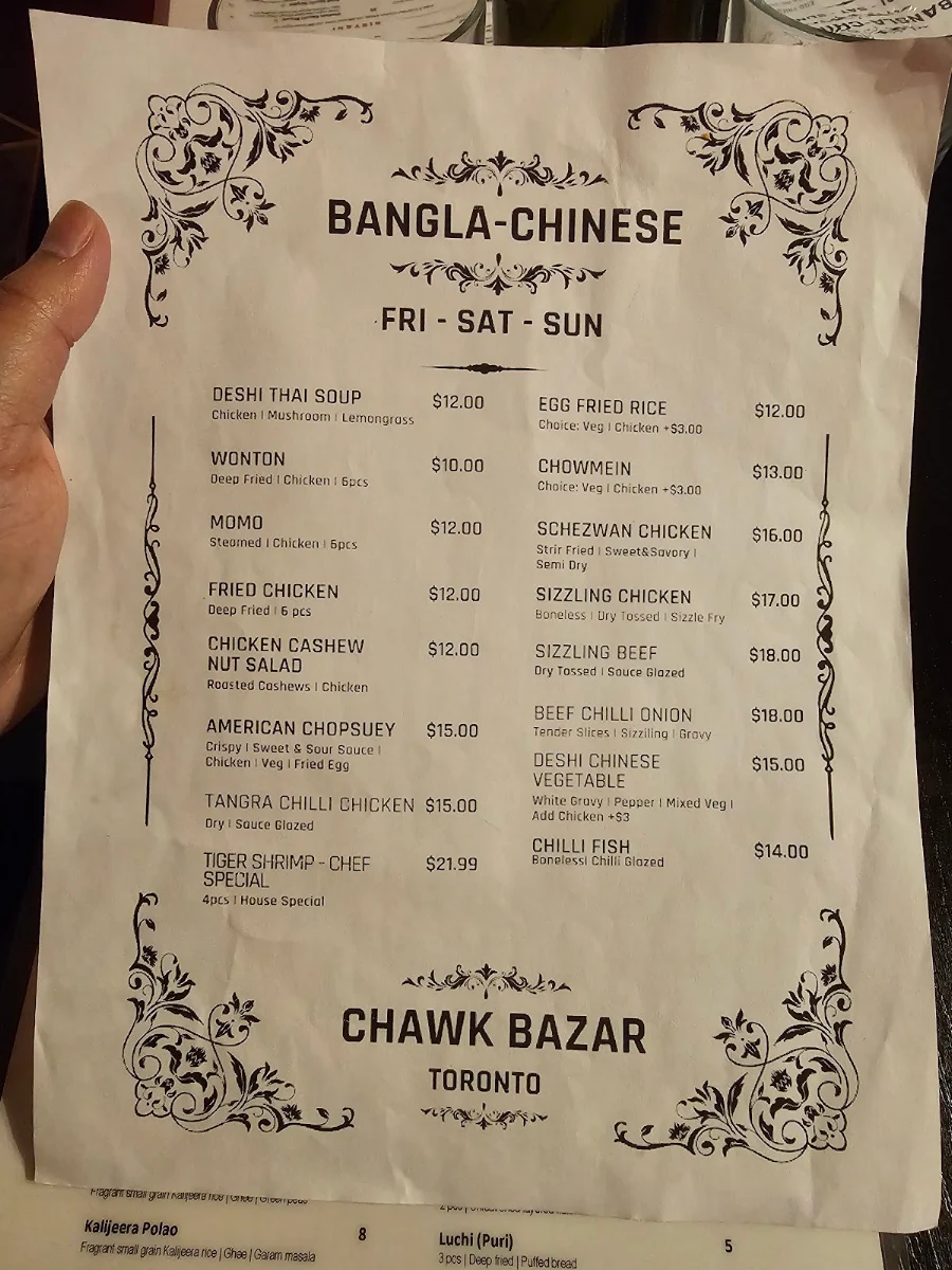 Menu, Chawk Bazar