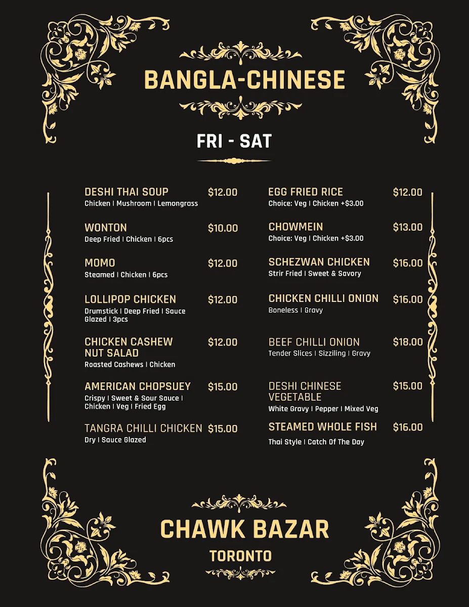 Menu, Chawk Bazar