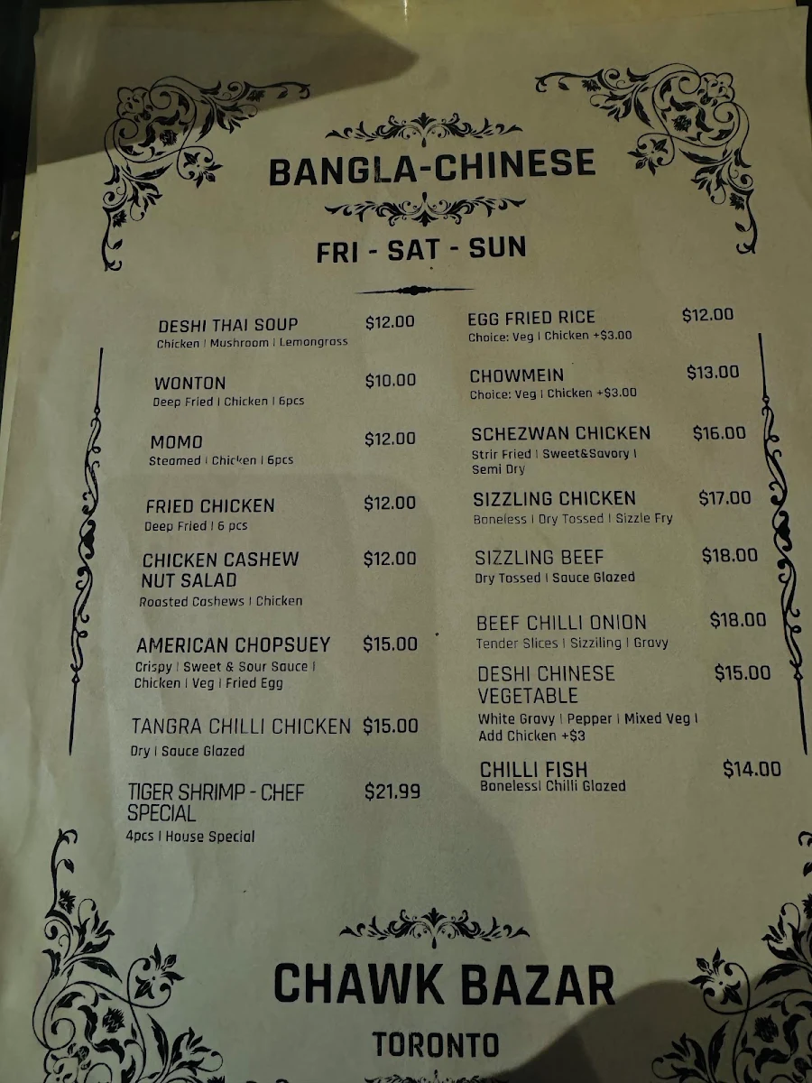 Menu, Chawk Bazar