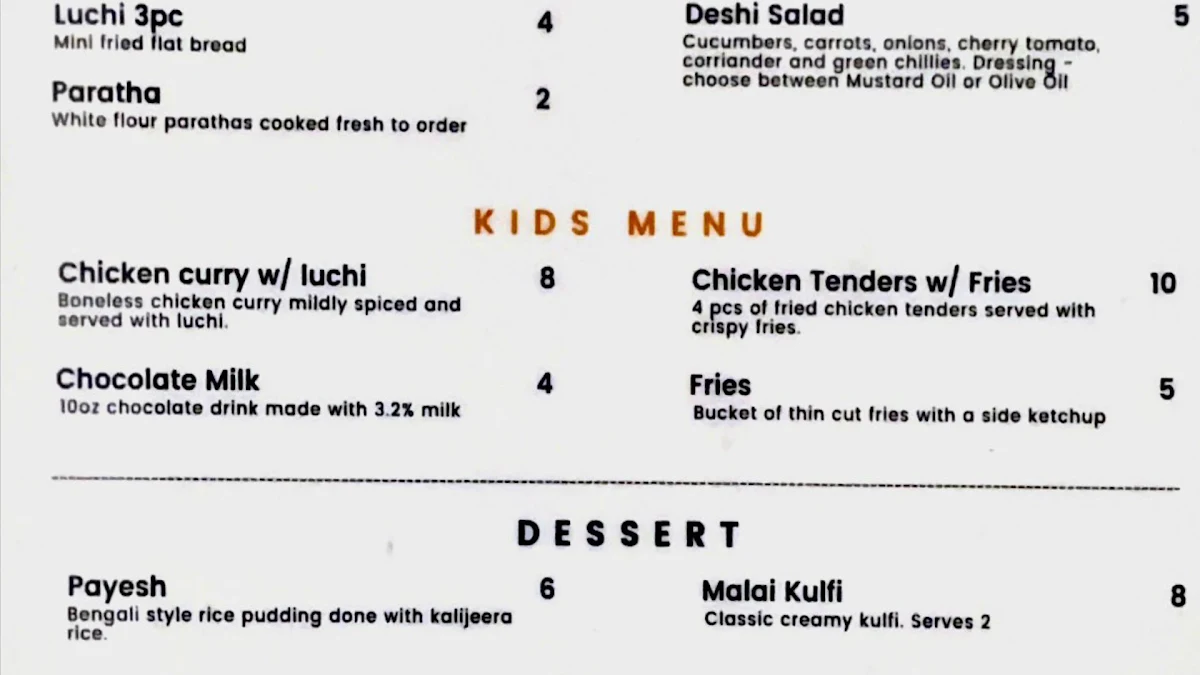 Menu, Chawk Bazar