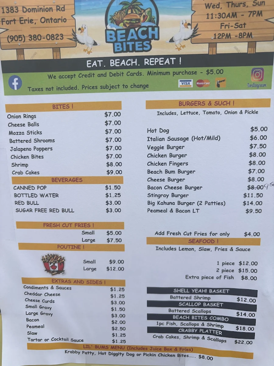 Menu, Beach Bites