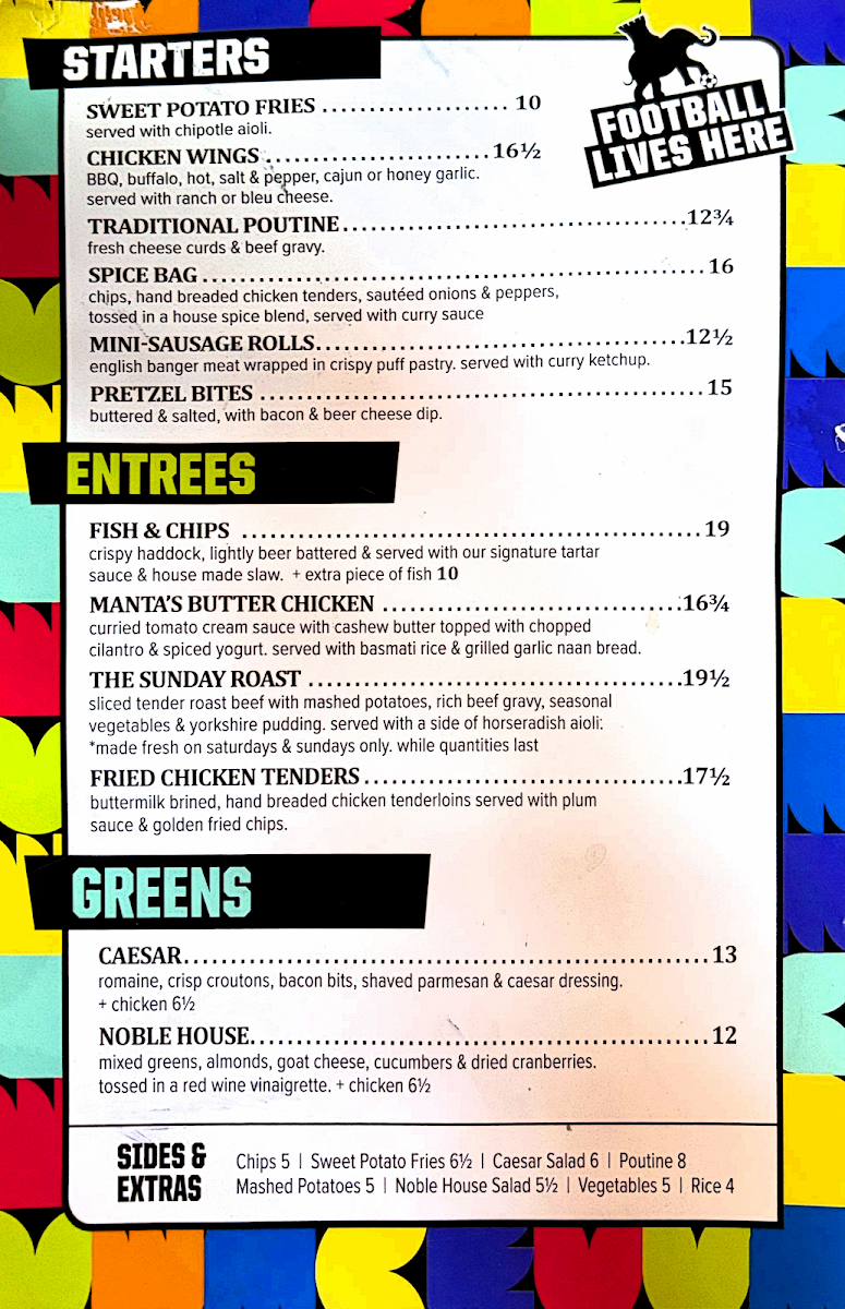 Menu, Elephant & Castle