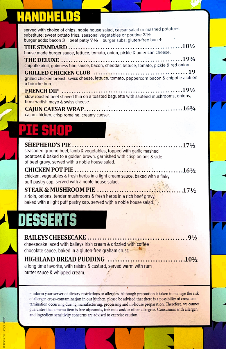 Menu, Elephant & Castle