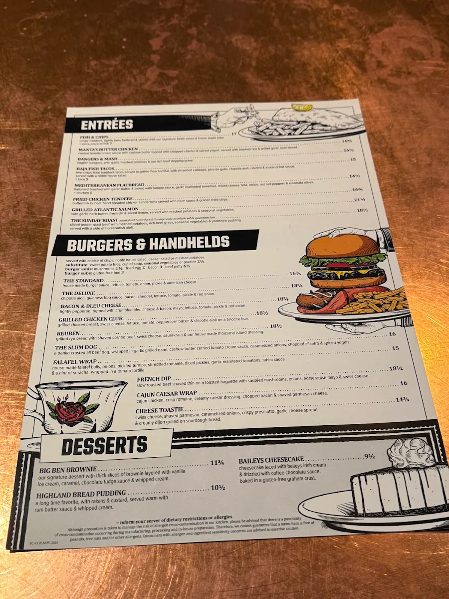 Menu, Elephant & Castle