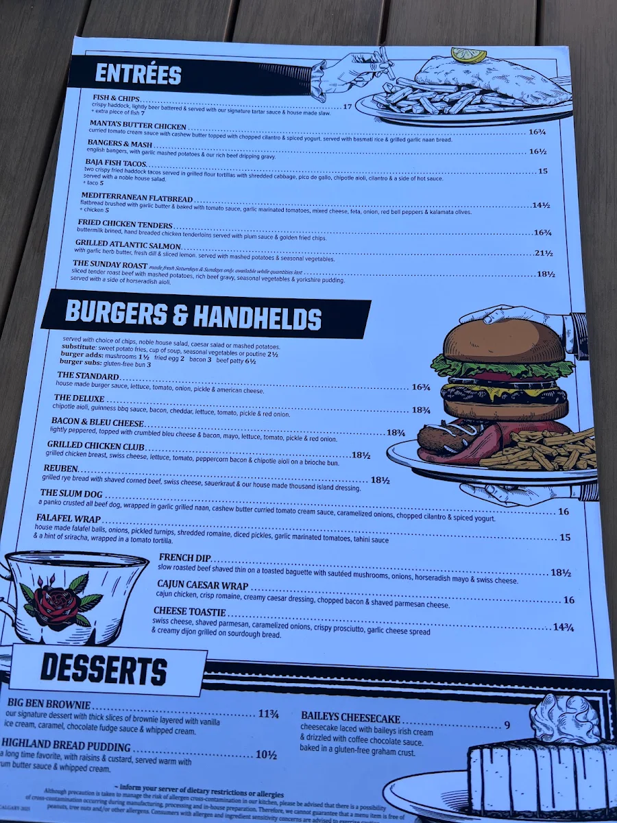 Menu, Elephant & Castle