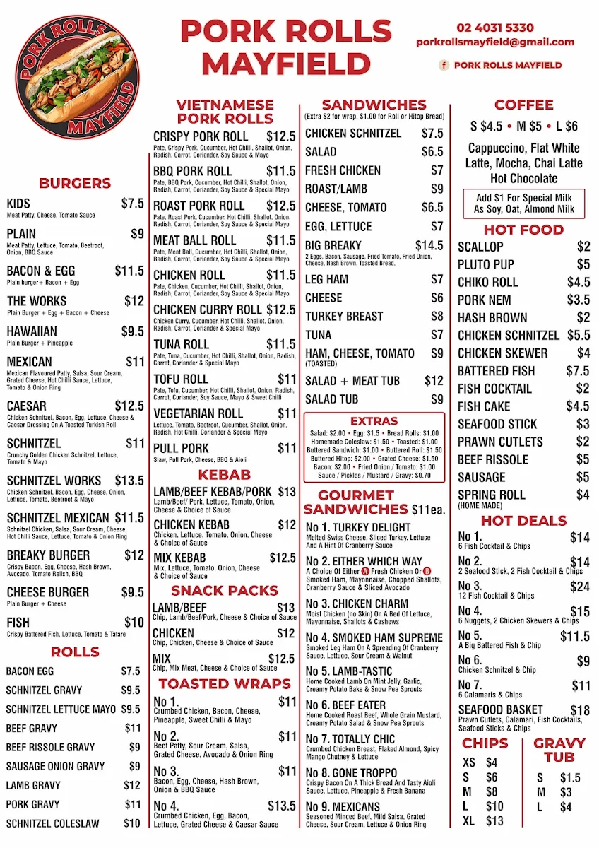 Menu, Pork Rolls Mayfield