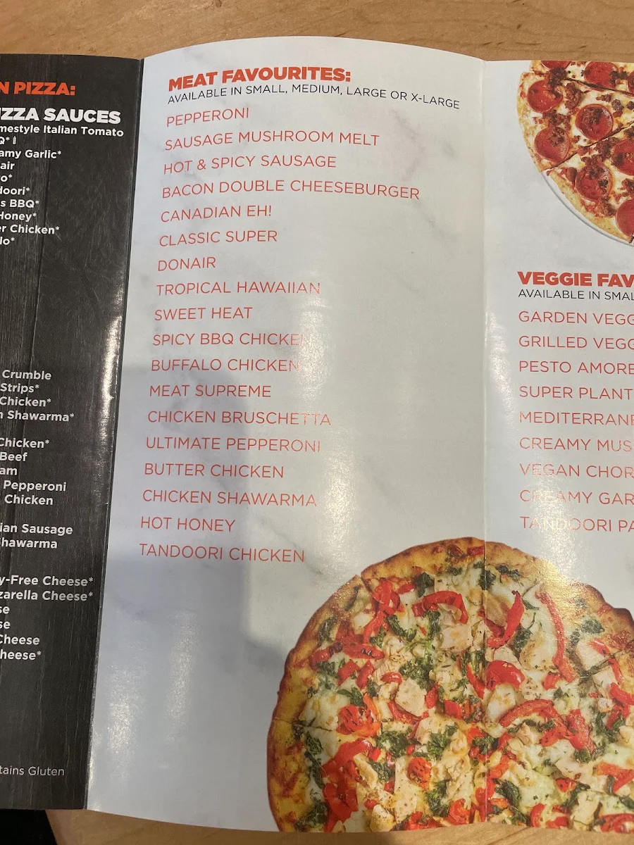 Menu, Pizza Pizza
