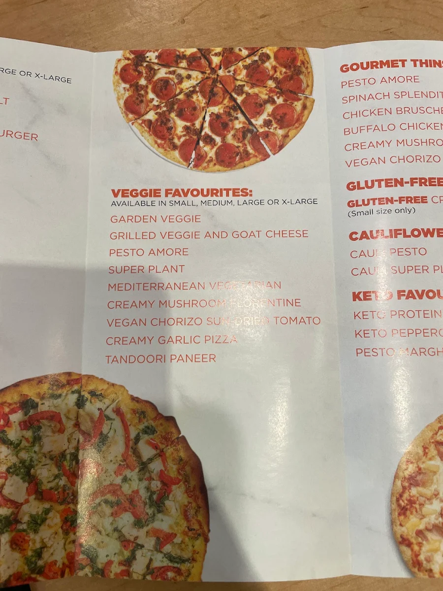 Menu, Pizza Pizza