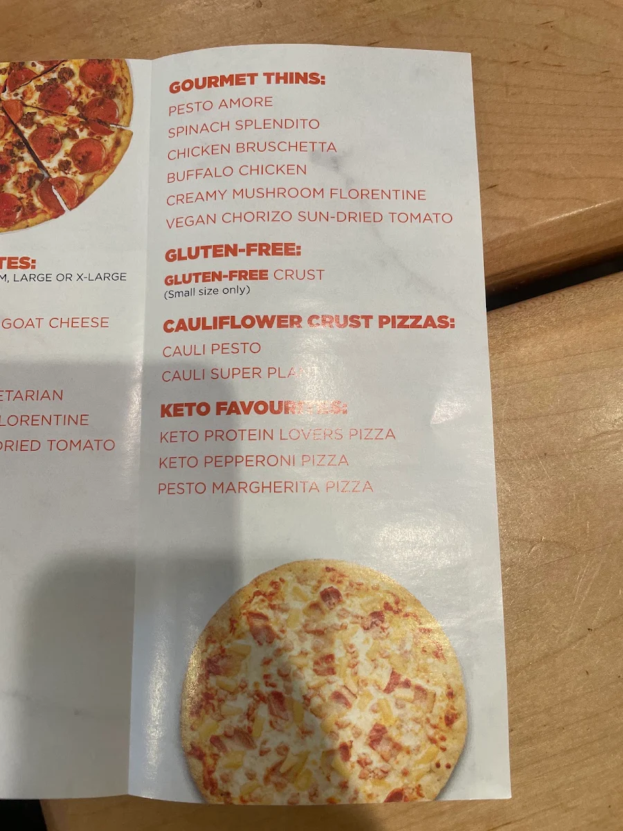 Menu, Pizza Pizza