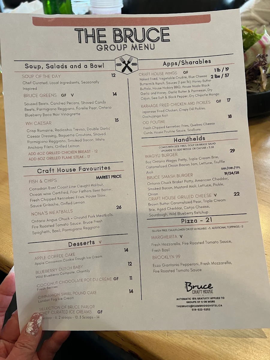 Menu, The Bruce Craft House
